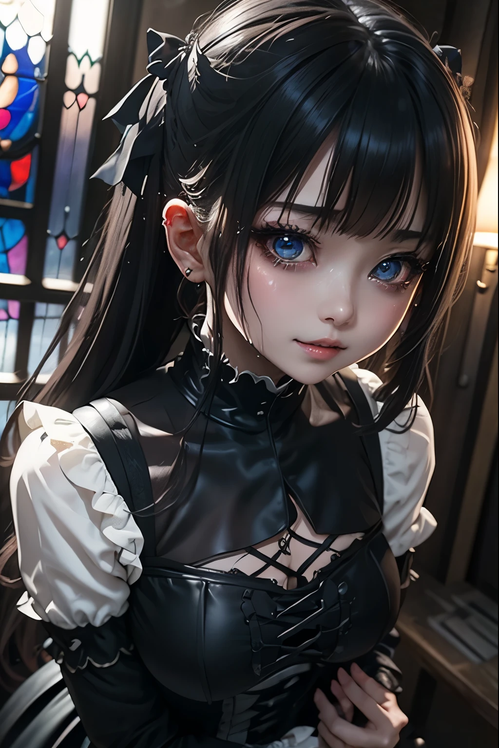 ハードDark Gothicメイク、Deep Night Sky、Horror、Black dark eyeshadow、cry、sad、Good skin radiance、Dark Gothicメイク、Dark smile、palace、The beauty of fragrance、24-years-old、Expressions of intense sexual pleasure、Embarrassed look、Dark Gothic、Obscene language、highest quality、Expression of sexual pleasure amid suffering、Drunk face、紫のMaid clothes、Mysterious、Noble、The face of someone who is holding in the toilet、sexy、Loving smile、Twin tail hair、Right blue eye, Left eye is red、Super seductive pose、Platform Heel Shoes、Heavy makeup、Gothic Lolita Clothing、A little slimmer、Silver Hair、Long Hair Straight Hair、Cute Gothic Lolita Dress、Beautiful Face、elegant features、Fascinating face、Stained glassが背景、Chest glistening with sweat、The room is dark、goth long dress、Bell Sleeves、Wizard Sleeve、Decadent look、Sexually excited expression、Glossy thighs wet with water、Thighs that are wet and shiny with oil、Background of a room full of roses、sad表情、Rose Maiden、The embroidery is pink、The dress has pink embroidery、Thigh-high socks、Knee-high socks、Gentle expression、Dark black eyeshadow、despicable act、Stained glassと薔薇背景、thighs are a little thin、Female Duo、Female couple、dark church background、Stained glass、Black metal world、Dark Castle、Dark Room、Slender body、upright、walk、Are standing、gothic long dresaid clothes、Victorian dresses、Her thighs glisten with sweat、My body is wet and shiny、Lots of glitter on the thighs、sweating、My thighs are sticky from sweating、Sweat glistens on the thighs, The whole body is sweaty and shiny、Quite sweaty、My thighs are sweaty、My thighs are so wet、My thighs are shining with sweat、A lot of sweat glistens all over the body、The thighs are the best、electric guitar、play the guitar、have a guitar、gothic stage、Live Play guitar、