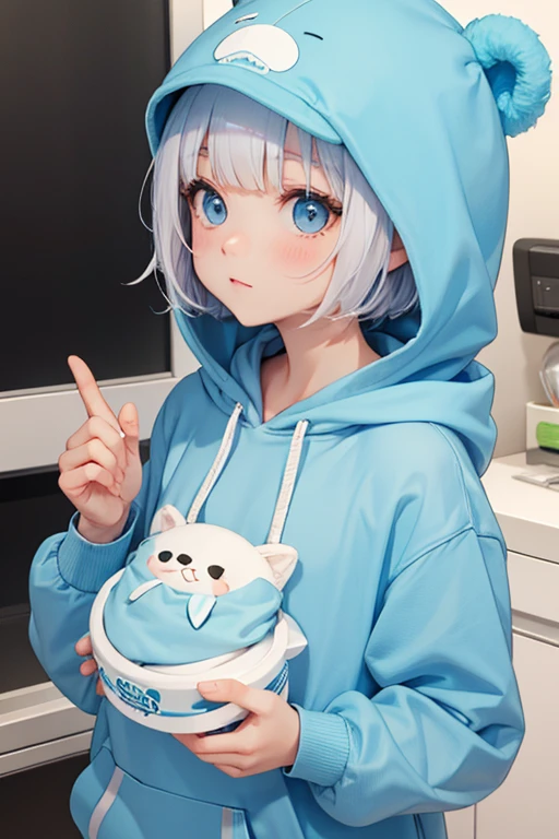 Light blue short bob　hoodie　Baby Face