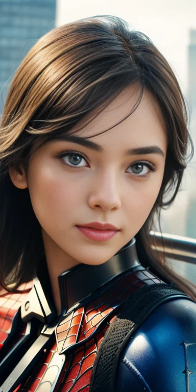 (1girl:1.3), Solo, (((Very detailed face)))), ((Very detailed eyes and face)))), Beautiful detail eyes, Body parts__, Official art, Unified 8k wallpaper, Super detailed, beautiful and beautiful, beautiful, masterpiece, best quality, original, masterpiece, super fine photo, best quality, super high resolution, realistic realism, sunlight, full body portrait, amazing beauty, dynamic pose, delicate face, vibrant eyes, (from the front), She wears Spider-Man suit, red and black color scheme, spider, very detailed city roof background, rooftop, overlooking the city, detailed face, detailed complex busy background, messy, gorgeous, milky white, highly detailed skin, realistic skin details, visible pores, clear focus, volumetric fog, 8k uhd, DSLR, high quality, film grain, fair skin, photo realism, lomography, futuristic dystopian megalopolis, translucent