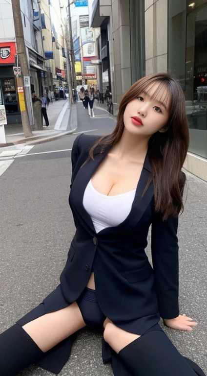 Tall and slender beauty、Beauty in a suit、huge 、Undershirt、Cool Beauty、career woman、Japan Beauty Odeldo、Tic，Street、((Sexy panties in full view:1.0))、((Spread your legs wide:1.5))