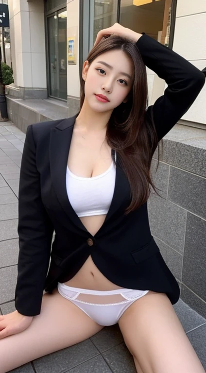Tall and slender beauty、Beauty in a suit、huge 、Undershirt、Cool Beauty、career woman、Japan Beauty Odeldo、Tic,Street、((Sexy panties in full view:1.0))、((Spread your legs wide:1.5))