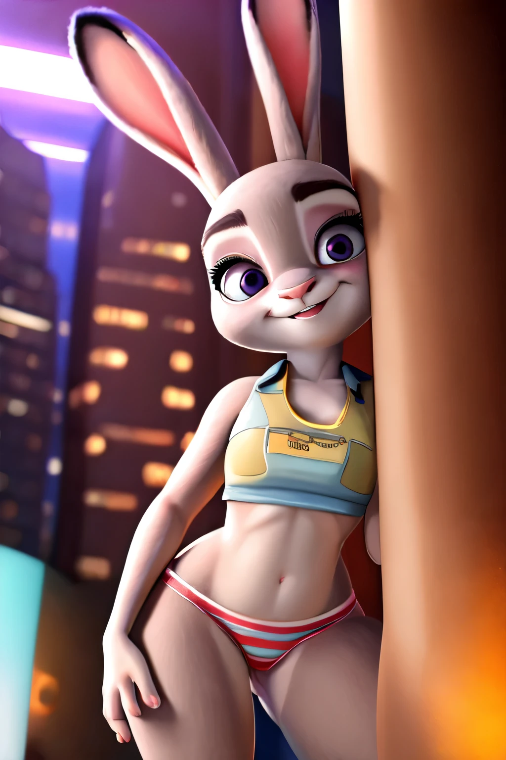 Judy Hopps from Zootopia as an angel, heart covering her boobs, red lipstick, halo, white soft wings, flying, pink Heaven in the background, female, rabbit, sparkles