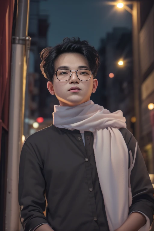 RAW photo, a portrait photo of 21 y.o man in casual clothes, night, city street, (high detailed skin:1.2), 8k uhd, dslr, soft lighting, high quality, film grain, Fujifilm XT3