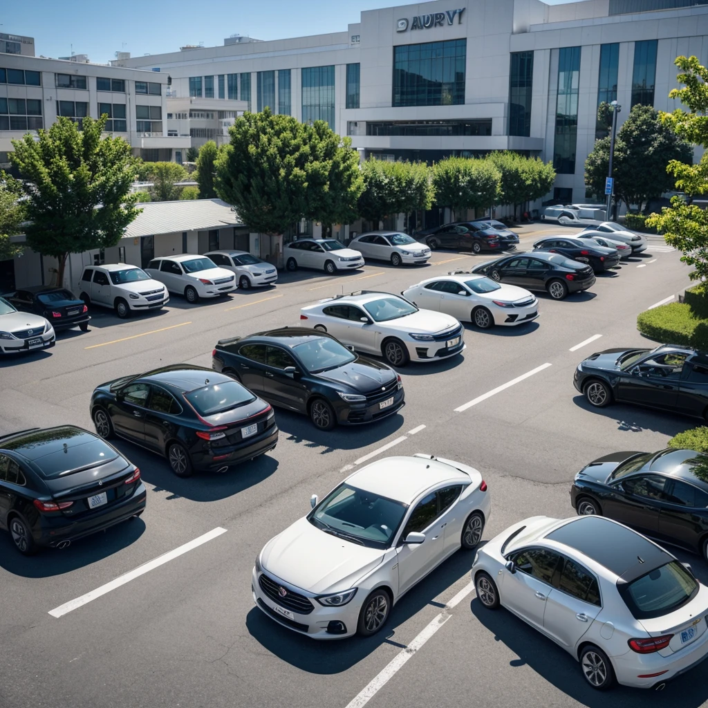 Parking lot in the sports center,Have a car,There is a way,Someone,Sunny