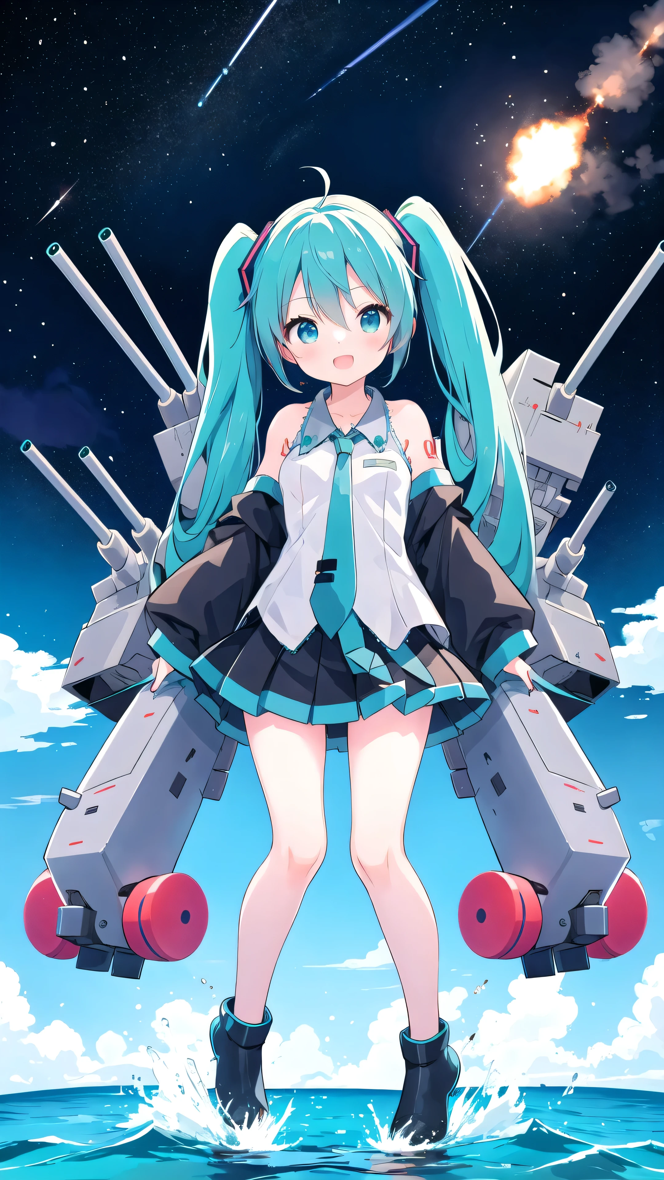 Very cute battleship girl、Hatsune Miku Black Hair、Weapon equipment、All missiles fired、