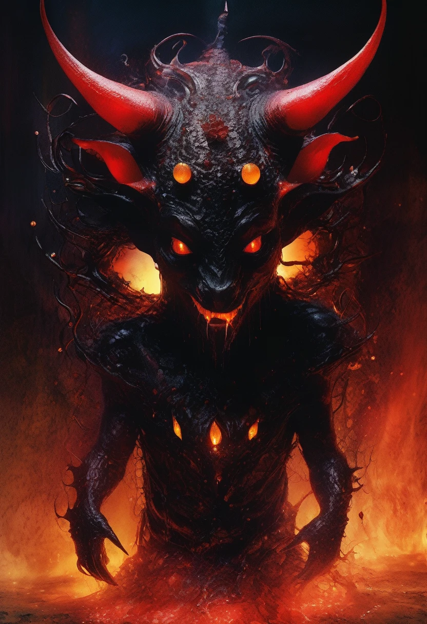 Lava Demon, ral-lava, LavaRay, Demon made entirely of lava, aesthetic, Close-Up Microportrait: "e Babrning Crystal Magma Demon Hatchling: Glowing Lava Droplets"- "(Lamp Inferno)": Telephotography by Stephen Gammell - Gabriel Pacheco - Naoto Hattori - Joan Miró - Russ Mills - Minjae Lee - Chalida Mingmalee - Gustave Doré - Anna Dittmann - Jordan Grimmer - Dianne Briggs - Jasmine Becket-Griffith - Karol Bak - Tim Burton