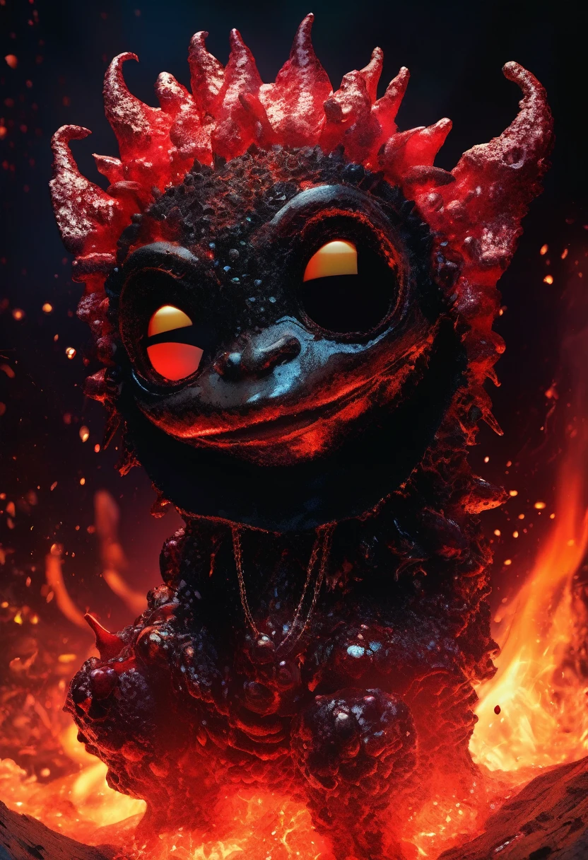 Lava Demon, ral-lava, LavaRay, Demon made entirely of lava, aesthetic, Close-Up Microportrait: "Cute Baby Burning Crystal Magma Demon Hatchling: Glowing Lava Droplets"- "(Lamp Inferno)": Telephotography by Stephen Gammell - Gabriel Pacheco - Naoto Hattori - Joan Miró - Russ Mills - Minjae Lee - Chalida Mingmalee - Gustave Doré - Anna Dittmann - Jordan Grimmer - Dianne Briggs - Jasmine Becket-Griffith - Karol Bak - Tim Burton