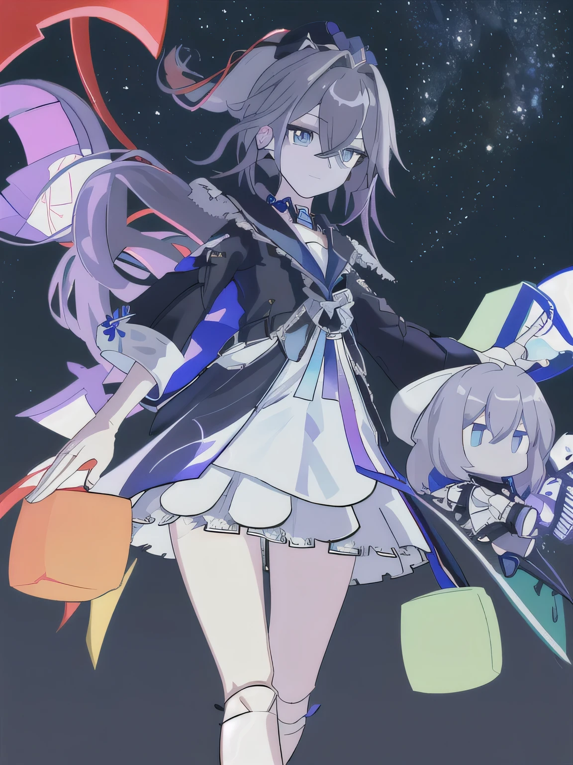 Ultra HD, Retina, masterpiece, precise, Anatomically correct, Super Detail, High Detail, high quality, Award-winning, best quality, high resolution, Good anatomy, 1080P, HD, 4K, 8k, 16k，The only person，night, stars, cityscape, expressionless, gradient eyes, looking down, hand_on_hip, walking, 
