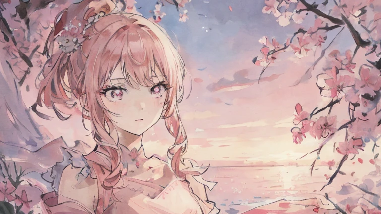 masterpiece, highest quality, Very delicate and beautiful girl, Very delicate and beautiful, world masterpiece theater, Very detailedな, Very detailedな, highest quality, Girl with pink hair, Pink Eyes, High resolution, Very detailed,One girl, highest quality, figure, View your viewers, Upper Body, material, canvas, oil, Genuineistic, Genuineist , Genuine