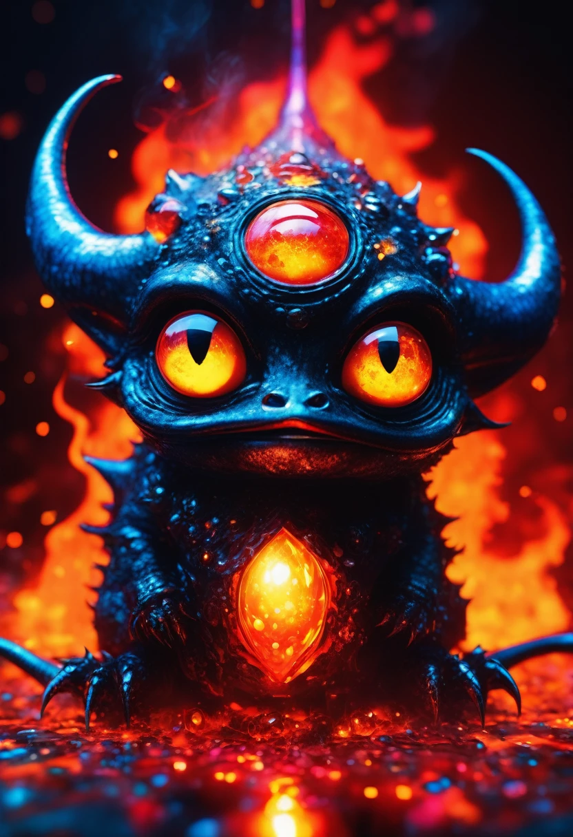 Lava Demon, ral-lava, LavaRay, Demon made entirely of lava, aesthetic, Close-Up Microportrait: "Cute Baby Burning Crystal Magma Demon Hatchling: Glowing Lava Droplets"- "(Lamp Inferno)": Telephotography by Stephen Gammell - Gabriel Pacheco - Naoto Hattori - Joan Miró - Russ Mills - Minjae Lee - Chalida Mingmalee - Gustave Doré - Anna Dittmann - Jordan Grimmer - Dianne Briggs - Jasmine Becket-Griffith - Karol Bak - Tim Burton