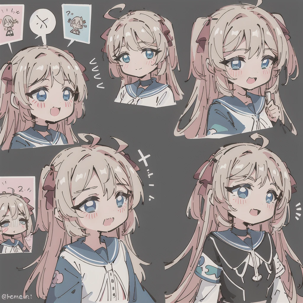 A lovely maiden, Various expressions, Happy, sad, angry, Expectations, sad, distressed, Disappointed, Bright Eyes, White background, Illustration - Rainbow 8 style cute, Emojis as illustration set, Made in bold comic book line style, Dynamic pose dark white, F/ group, related person, Old Meme Kernel