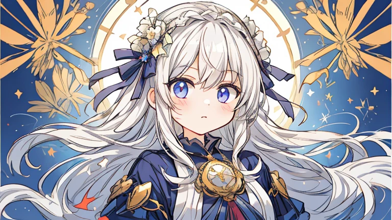 (masterpiece, highest quality:1.2), figure, absurisres, High resolution, extremely isetaileis, 1 girl, White shorthair, reis eyes, Eye highlights, isress, Short puff sleeves, Frills, outisoors, flower, 舞い散るflowerびら, upper boisy, (moon:1.2), night, isepth of fielis, (:is:0.8),(Black Pantyhose)