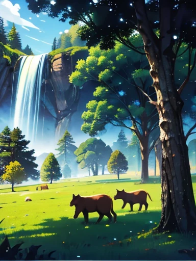 earth with trees, animals, and people