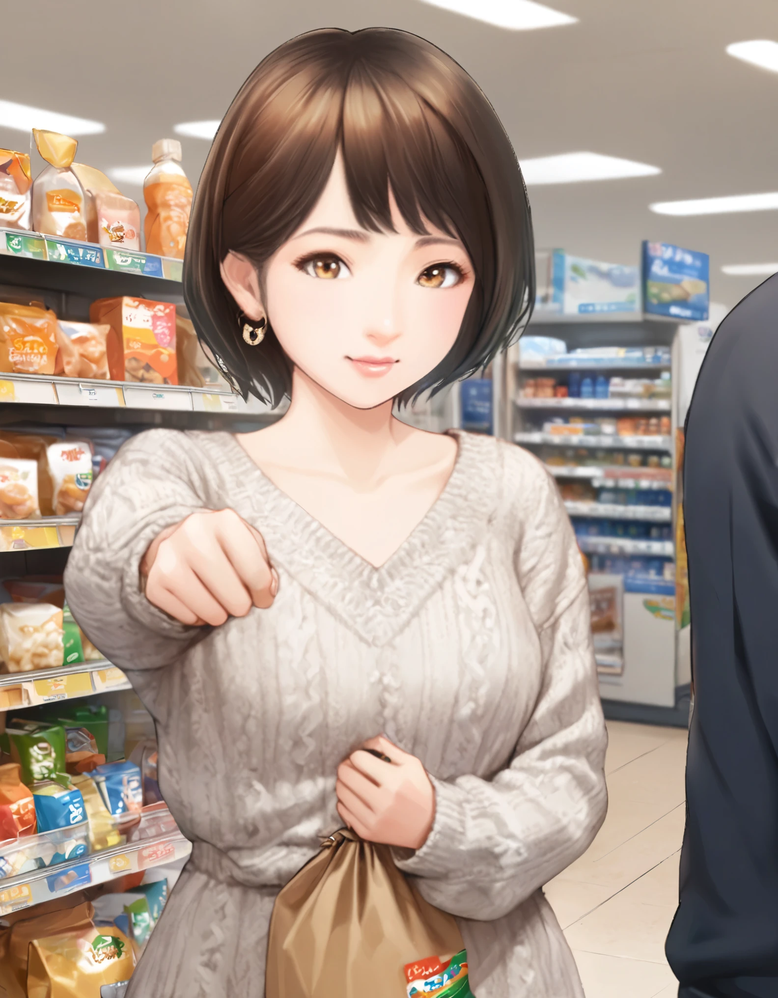 (best quality:1.2), 1girl, break, convenience store