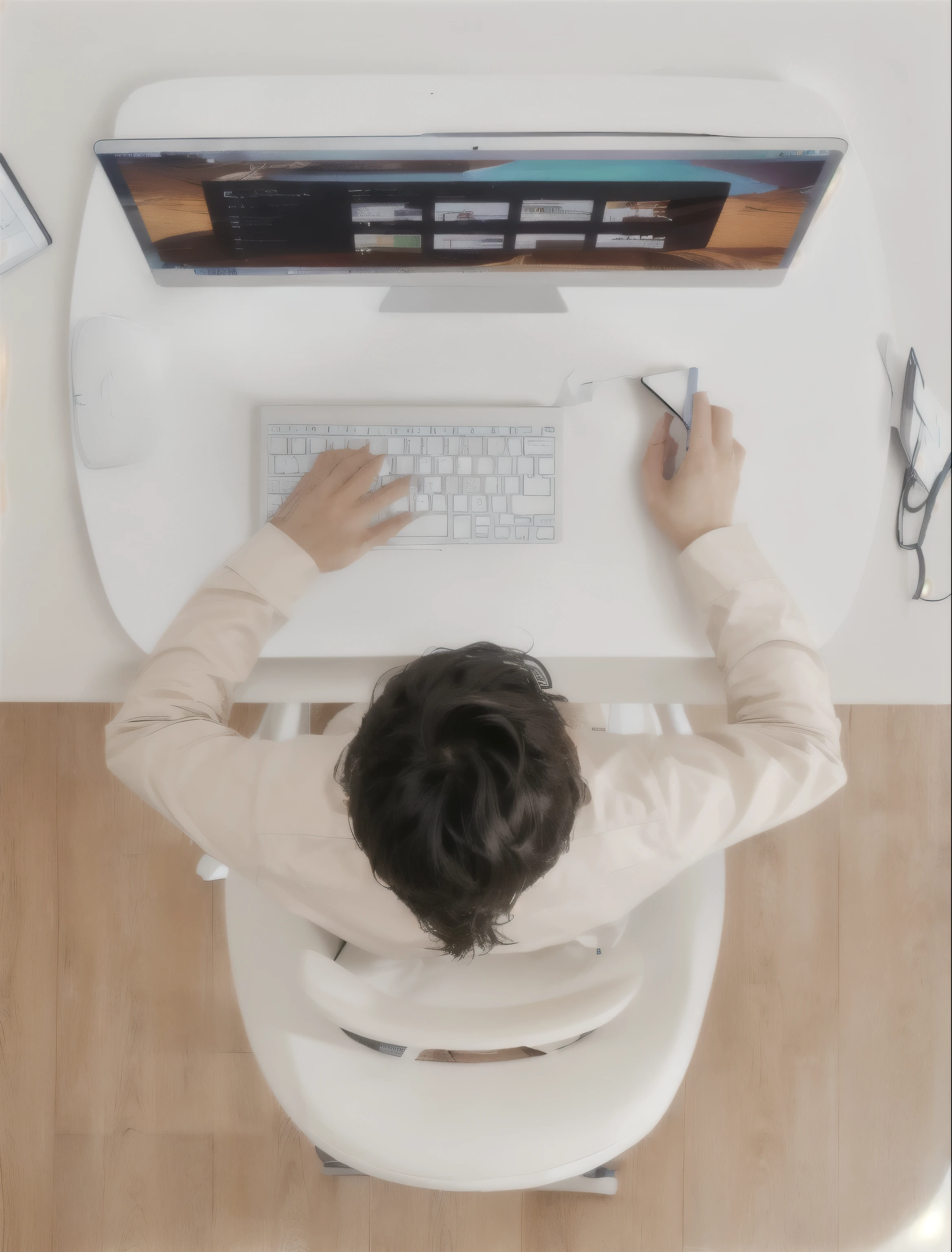 Boy sitting at table using laptop, Using laptop at desk