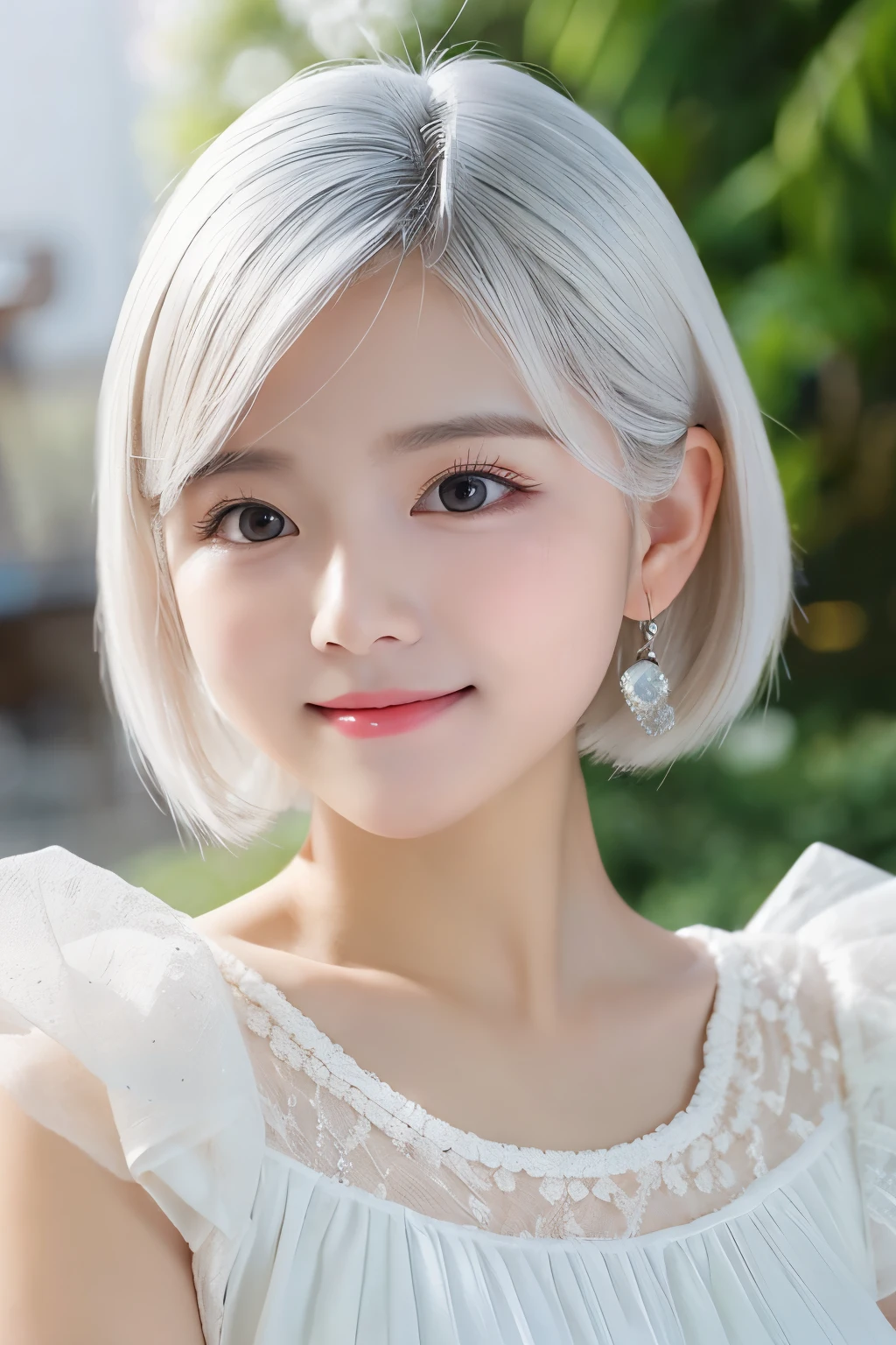 White-haired beauty　Baby-faced beauty　Front facing　aldult