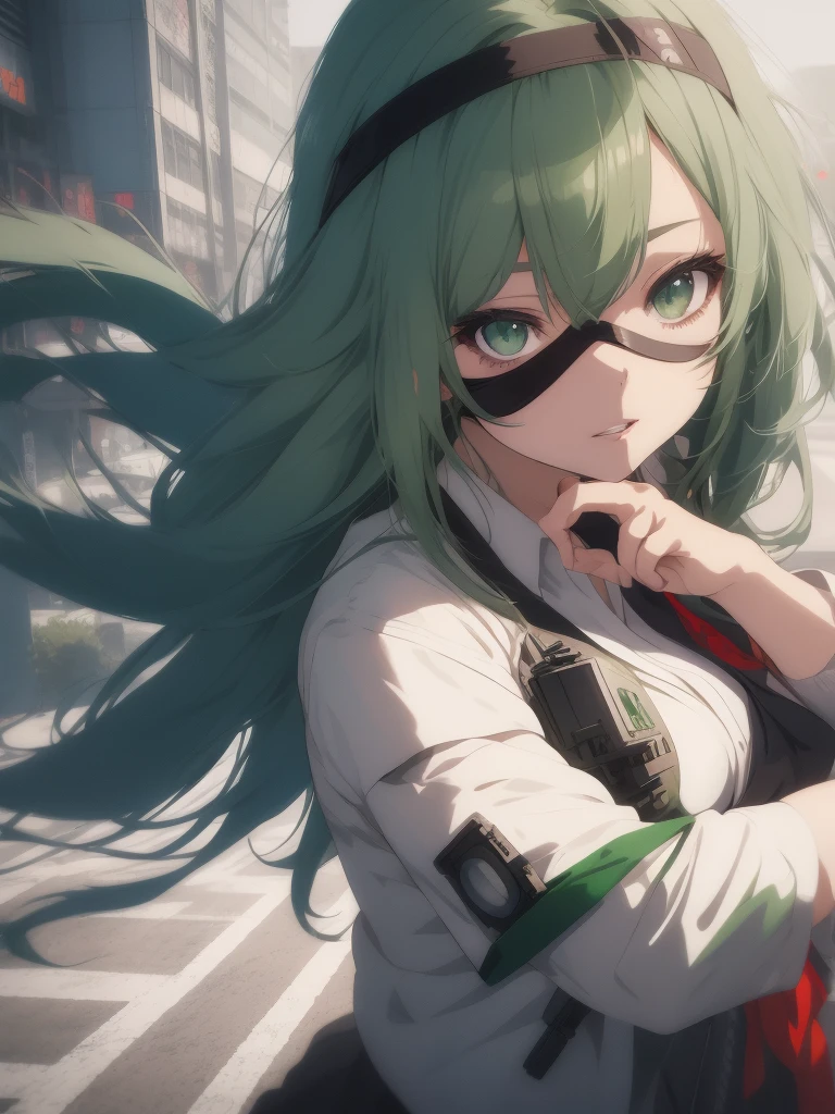 anime girl with green eyes and a green blindfold, anime style. 8k, artwork in the style of guweiz, anime style 4 k, anime vibes, digital cyberpunk - anime art, digital cyberpunk anime art, cyborg - girl with silver hair, stunning anime face portrait, guweiz on artstation pixiv, digital anime art, anime wallpaper 4 k