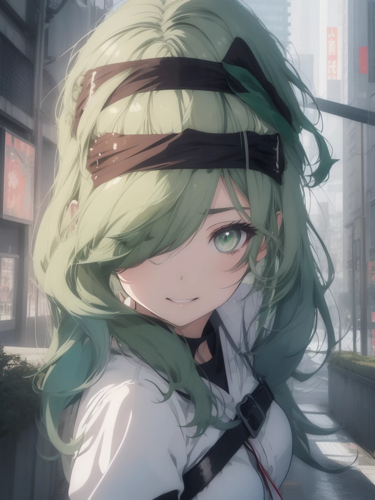 anime girl with green eyes and a green blindfold, anime style. 8k, artwork in the style of guweiz, anime style 4 k, anime vibes, digital cyberpunk - anime art, digital cyberpunk anime art, cyborg - girl with silver hair, stunning anime face portrait, guweiz on artstation pixiv, digital anime art, anime wallpaper 4 k
