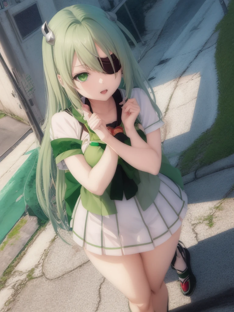 anime girl with green eyes and a green blindfold, anime style. 8k, artwork in the style of guweiz, anime style 4 k, anime vibes, digital cyberpunk - anime art, digital cyberpunk anime art, cyborg - girl with silver hair, stunning anime face portrait, guweiz on artstation pixiv, digital anime art, anime wallpaper 4 k
