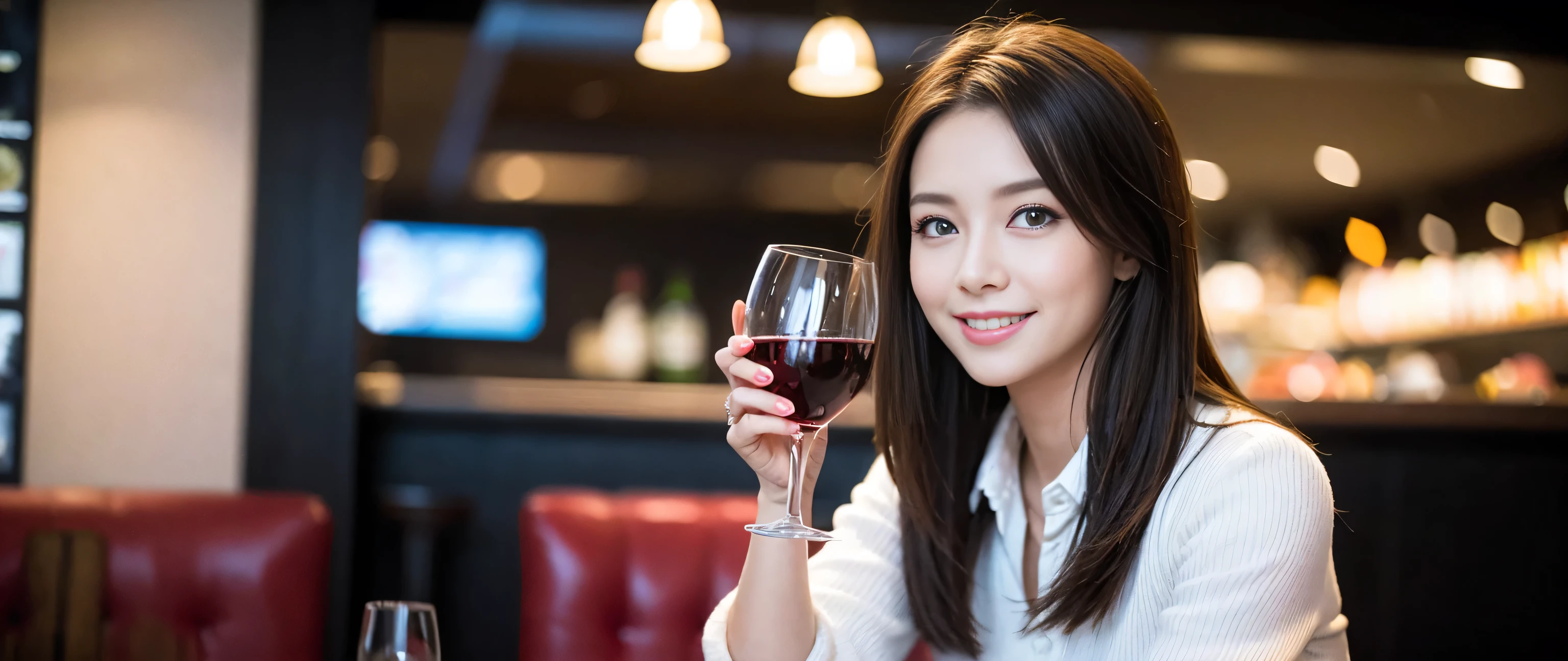 ((highest quality、8k、masterpiece:1.3))、Sharp focus:1.2、Beautiful woman perfect body:1.4、Slim body、((Bob Hale、Straight hair:1.2))、(to be born, highest quality, masterpiece:1.5), (Realistic, Intricate details:1.2), Wine glass on the table、shine a light on your face、 Amazing view of the sunset sky and clouds、Amazing mountain views、A bright smile、A lovely woman with a smile、Bright image、2. The beauty of wine, Beautiful Face, blue eyes, The light shines on your face, Blushing, short hair,Bright Face、Fox face、 (43 years old), 39 years old, Lady、red wine 、Appetizers、Italian food、Wine bottle、Champagne、sparkling wine、Two beauties、Brown Hair、Shortcuts、Long sleeve shirt、dress、Pretty Woman 1, (Slim face), (The body is slim), (Brown Hair), (Shortcuts), cheeks turn a little red,Attractive beauty、, Out of the window, A beautiful and detailed night view unfolds.........., restaurant, In a prominent place (From the waist up) Nova Frog Style, actress, model, Upper Body, White wine, slim, wine glass, A wine glass placed in the middle, smile, (smile: 1.15), Beautiful fine grain, Depth f/2,saturation, High Contrast, Strong light and shadow,Moist Body:1.5、3D texture、Delicate eyes、Brown Hair、The hair is very shiny、