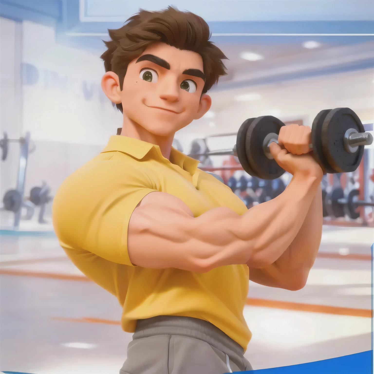 a close up of a person holding a dumb dumb dumb dumb dumb dumb dumb dumb dumb dumb dumb dumb dumb dumb dumb dumb dumb dumb dumb dumb dumb dumb dumb dumb, muscular character, dim dingy gym, strong arms, dingy gym, muscular characters, super buff and cool, big arms, muscular!!, muscular!!!, working out, body builder, very buff