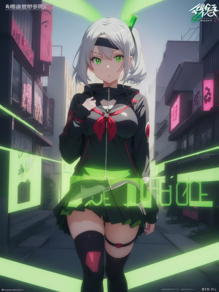 anime girl with green eyes and a green blindfold, anime style. 8k, artwork in the style of guweiz, anime style 4 k, anime vibes, digital cyberpunk - anime art, digital cyberpunk anime art, cyborg - girl with silver hair, stunning anime face portrait, guweiz on artstation pixiv, digital anime art, anime wallpaper 4 k