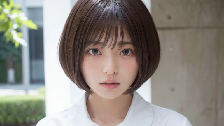 (Bob Cut Hair:1.2),(Wearing a uniform:1.2),1 girl,Japanese,21 years old,(Small breasts:1.3),(highest quality,masterpiece:1.3,超A high resolution,),(Very detailedな,Caustics),(Realistic:1.4,RAW shooting,)Ultra-Realistic Capture,Very detailed,High resolution 16K human skin closeup。 Natural skin texture、,pores、、It needs to be detailed enough to be easily identifiable。 Skin tone is even and healthy looking。 Use natural light and color, Sad expression, Looking at the camera, Perfect dynamic composition, Outdoor