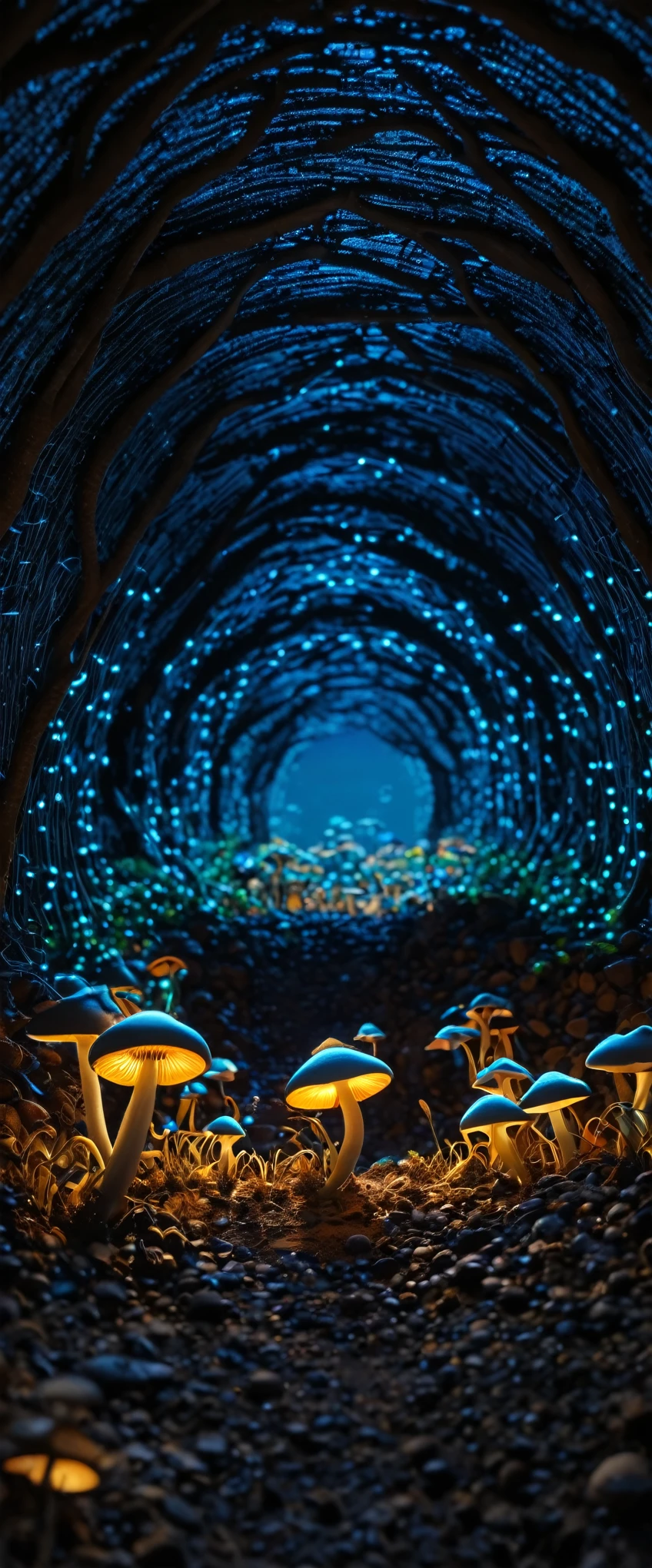 (best quality,4k,8k,highres,masterpiece:1.2),ultra-detailed,(realistic,photorealistic,photo-realistic:1.37),space-themed anthill, detailed and intricate tunnels and chambers, ant colonies bustling with activity, futuristic-looking anthill architecture, ants wearing space helmets, alien-like plant life growing within the anthill, glowing bioluminescent mushrooms lighting up the tunnels, vibrant colors reminiscent of outer space, ethereal lighting casting surreal shadows, awe-inspiring view of the cosmos visible through an opening above the anthill, a sense of wonder and exploration permeating the scene.