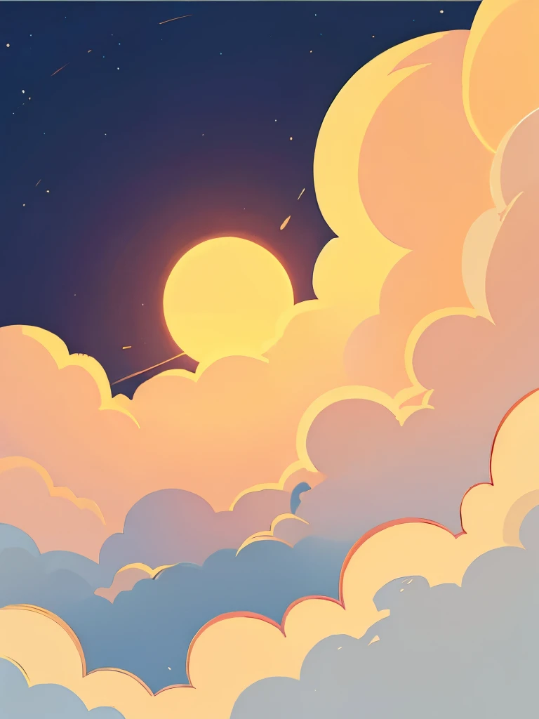 Simple illustration of a aesthetic sun and clouds, painting, art