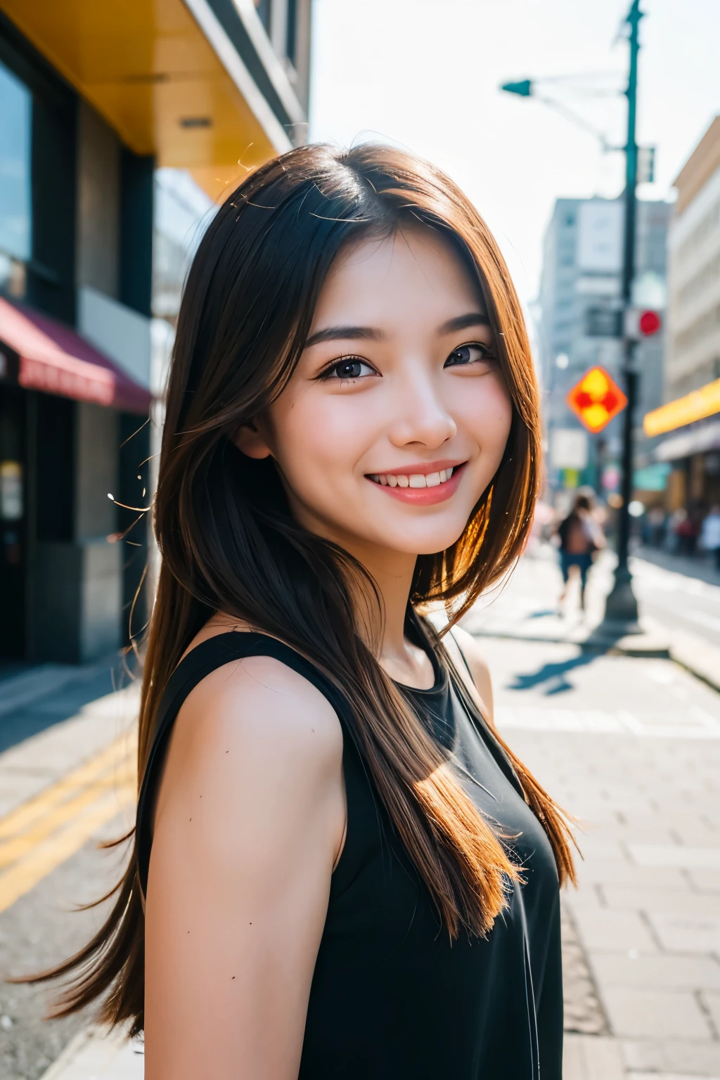 ((highest quality)), ((masterpiece)), (detailed),perfect face, A detailed image of [girl] [smiling] at [street] during [daytime], taken with a cinematic camera, using portrait with cinematic lighting --ar 9:16 --s 1000 --v 6













