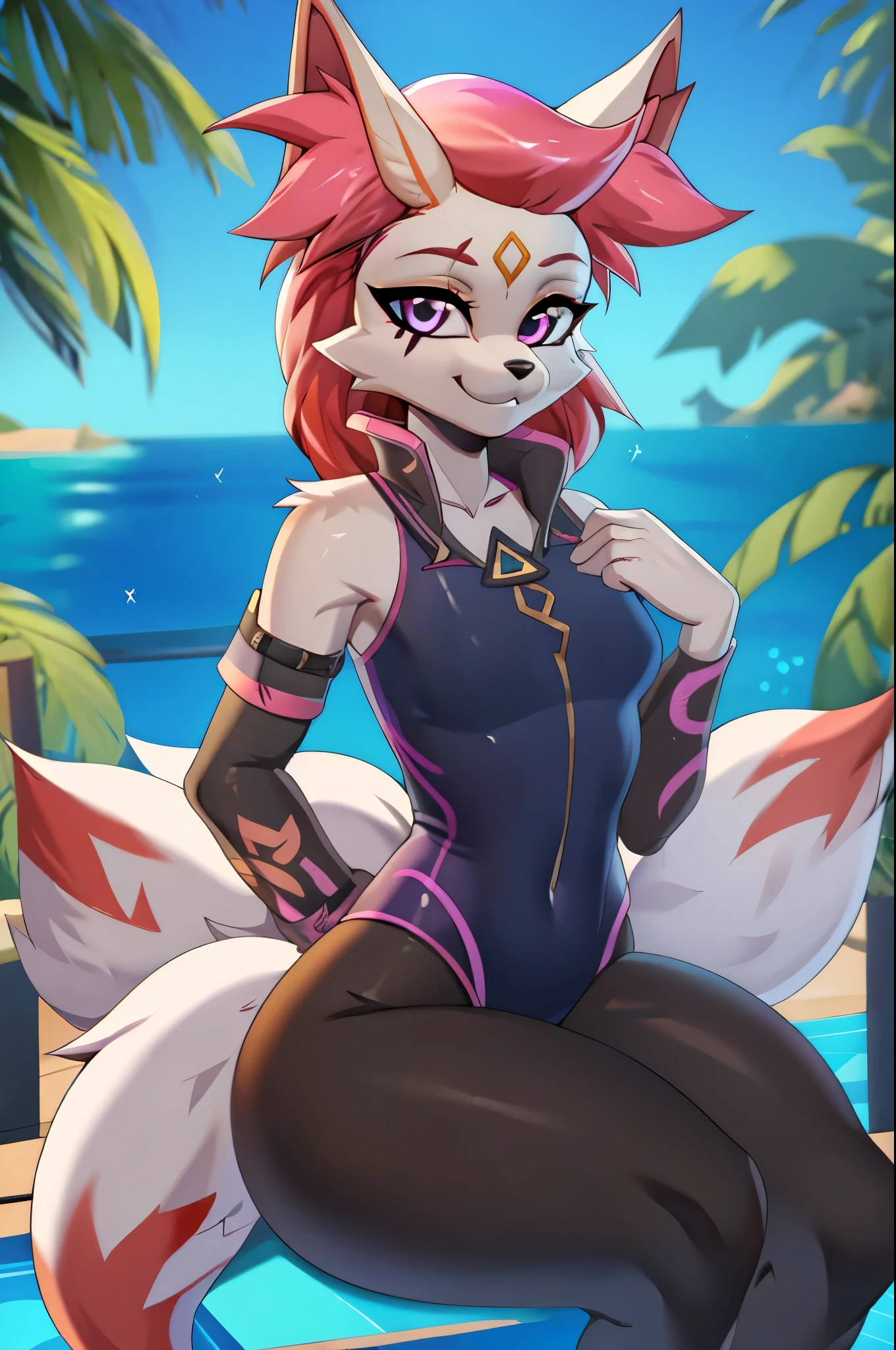 By hyattlen, female, furry, Kimiko Five-Tails, (Fortnite), one-piece swimsuit