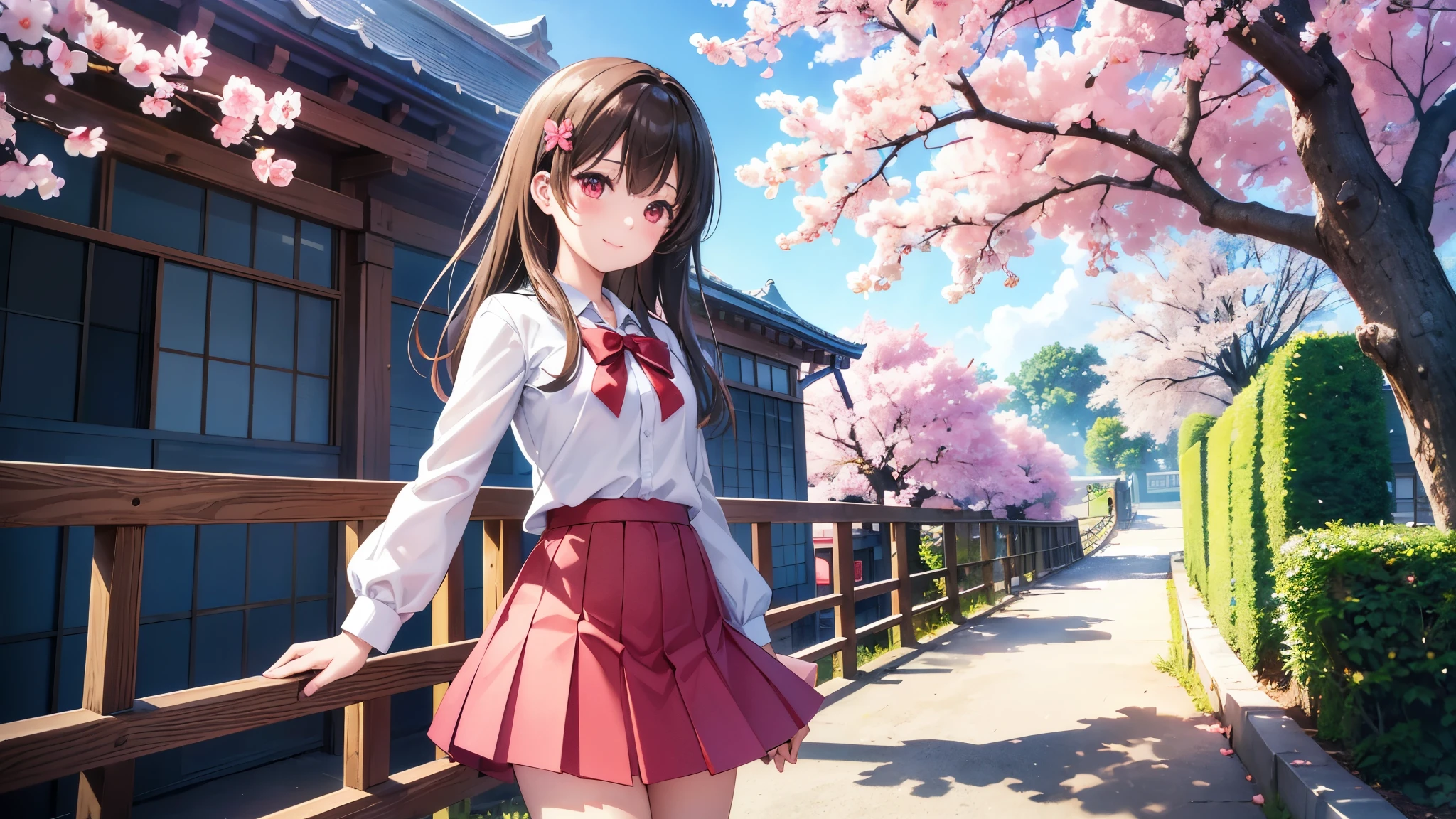 vividな色彩, Ultra-realistic shading, Very detailed, Nice views, beautiful透明感, super high quality, extend, ((Add Layer 2.7)), vivid, Super Bright Color 1.5, (high-definition CG unity 8け wallpaper: 1.3 ), beautiful,With cherry blossoms in full bloom as a background、A cute high school girl is smiling、Nice body、the skirt is short,、
