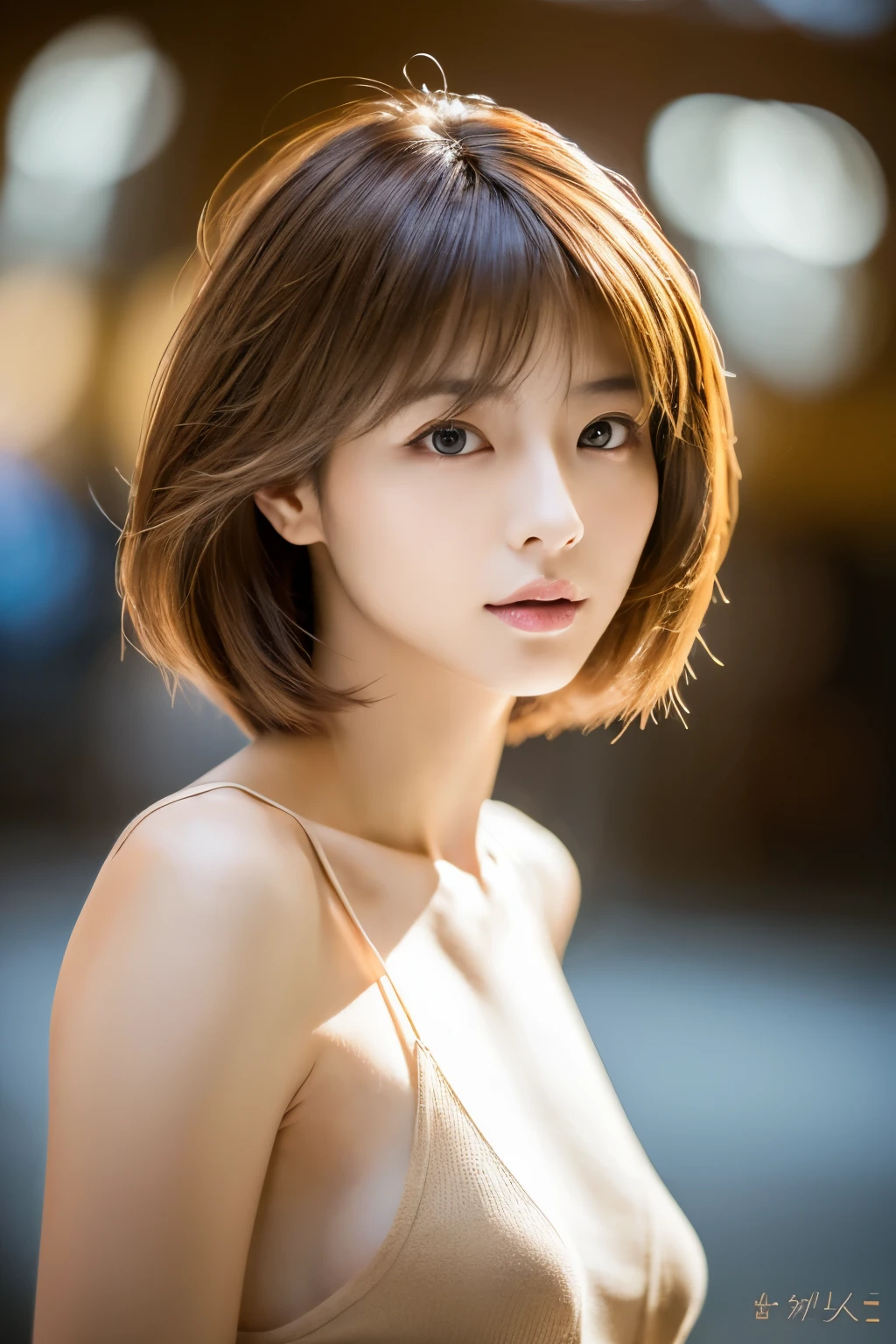 Top quality, realistic, perfect human body structure, very detailed, very delicate and beautiful, RAW photography, professional lighting, luminescence, depth of field, single focal, full body, Skinny Japanese lady, 30 year old lady, brown hair, small head, beautiful eyes, real face, realistic skin, detailed eyes, (fashionable hairstyle: 1.3),