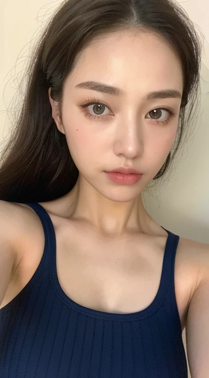 ((highest quality, 8k, masterpiece :1.3)), 1 girl, Cute woman highlighting her slim abs :1.3, (Random Hairstyles :1.2), Oversized tank top :1.2, Highly detailed face, Beautiful Eyes, double eyelid, Underarm