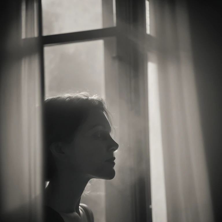 ultra 8k hd resolution, black and white photo raw, close up of a woman standing in front of a window, light and dust coming through window, falling on her face, by Albert Welti, by Eugeniusz Zak, atmospheric portrait, by Zsolt Bodoni, by Kati Horna, by Louis Faurer, by Marie Vassilieff, by Jerry Schatzberg, by Dariusz Zawadzki