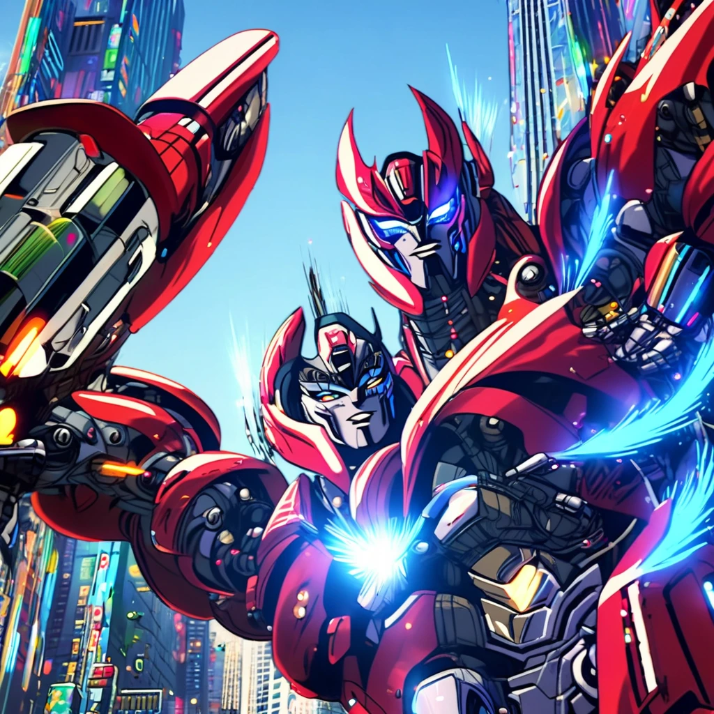 best quality,ultra-detailed,medium:cybertron male and female bots,realistic,silver metallic texture,glowing blue eyes,sharp focus,mechanical design,reflection in their armor,complex circuitry patterns,detailed facial features,shining metal surfaces,high-res,sci-fi,neon lights,action pose,hovering in the air,cityscape background,vivid colors,shadows and highlights,professional,bokeh beutiful lovely work detailed features HD 4k look High res