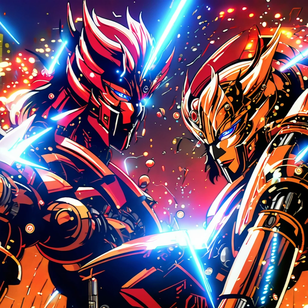 best quality,ultra-detailed,medium:cybertron male and female bots,realistic,silver metallic texture,glowing blue eyes,sharp focus,mechanical design,reflection in their armor,complex circuitry patterns,detailed facial features,shining metal surfaces,high-res,sci-fi,neon lights,action pose,hovering in the air,cityscape background,vivid colors,shadows and highlights,professional,bokeh beutiful lovely work detailed features HD 4k look High res