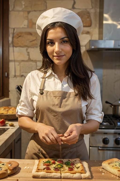 a beautiful italian chief who prepares focaccia