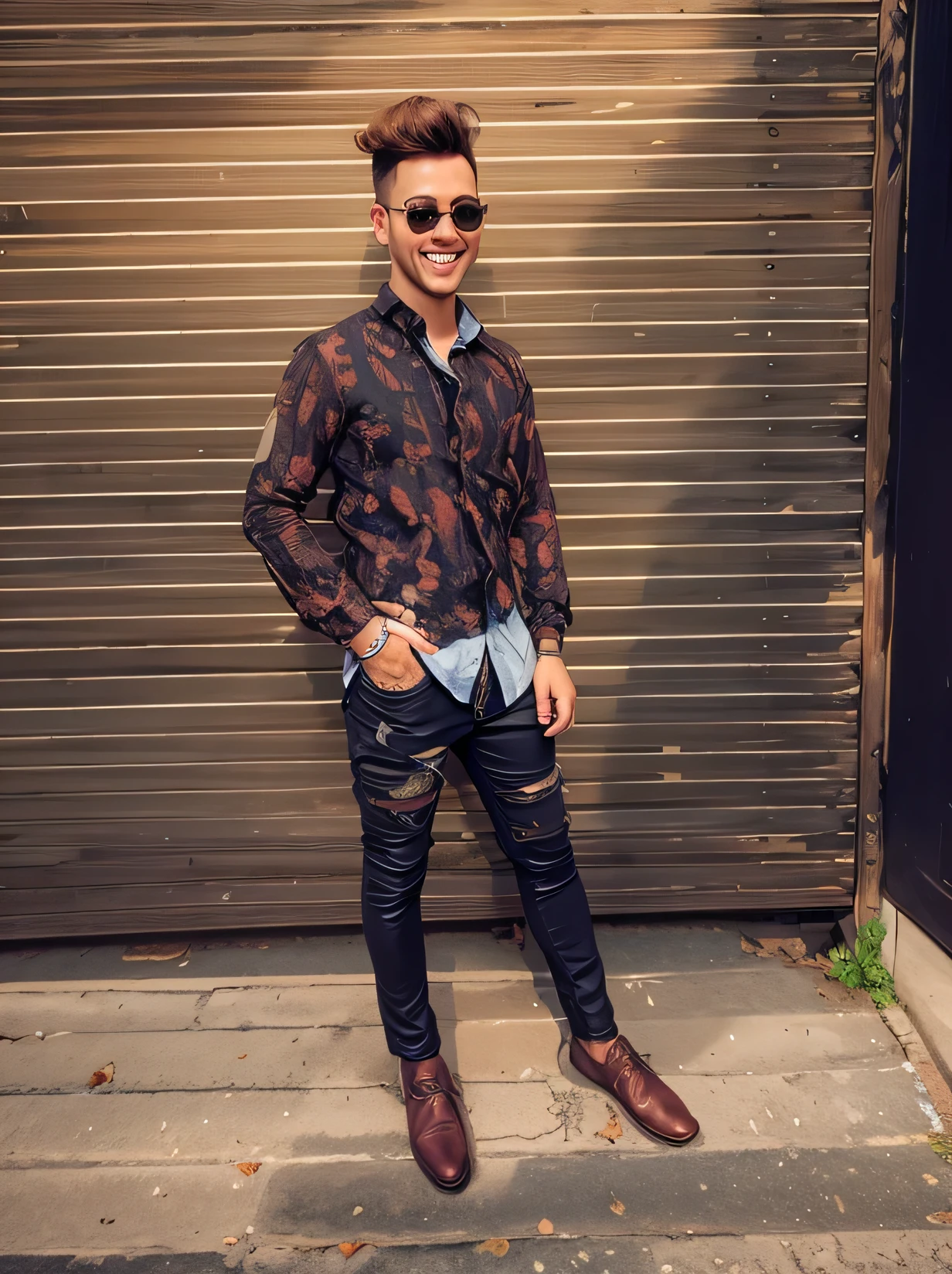 Change background handsam boy sunglasses smiling