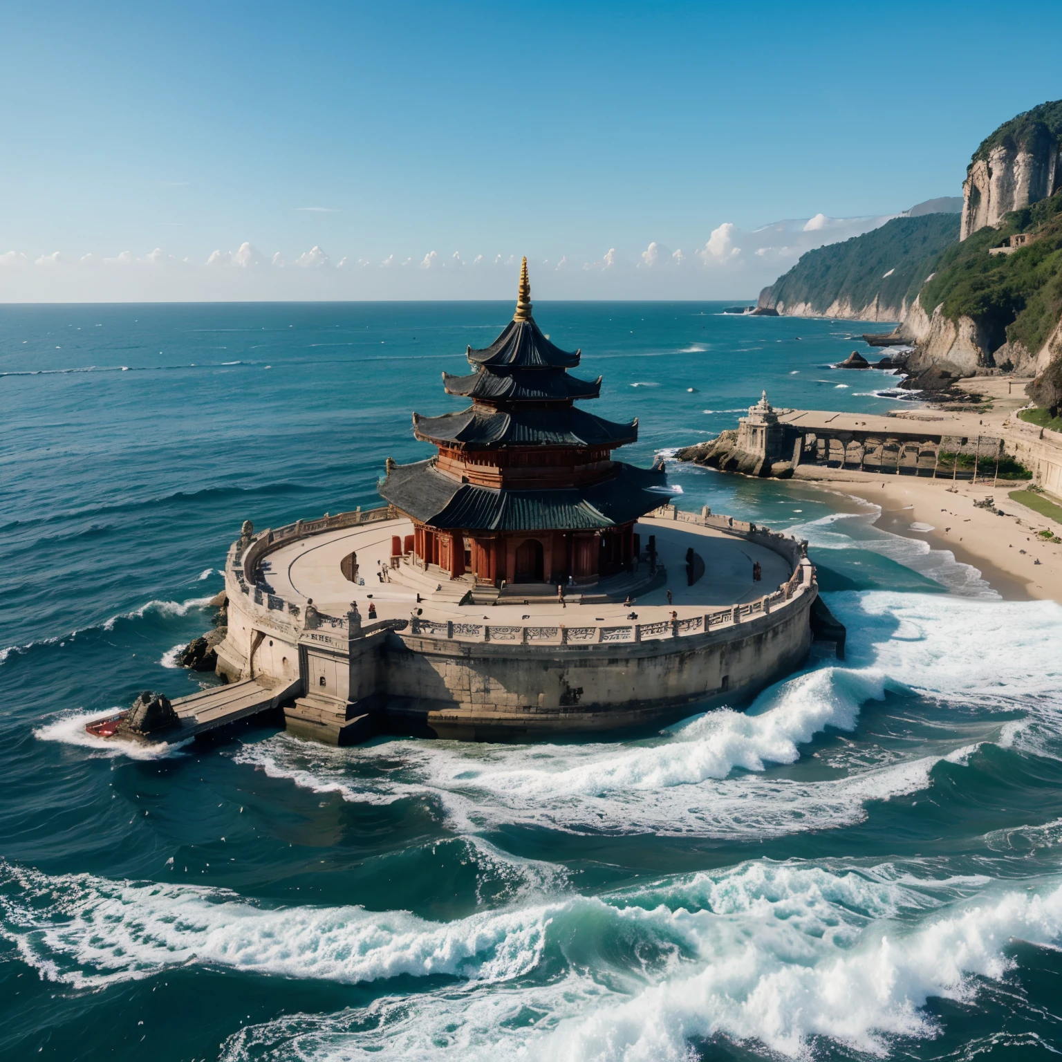 Big sea and stabilised a big temple near sea