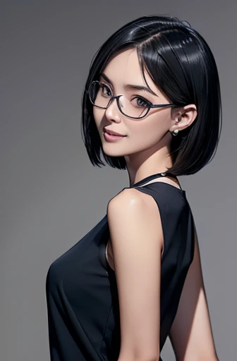 arafed asian woman wearing glasses and a black top, with glasses, with glasses on, gorgeous young korean woman, she is wearing a black tank top, with short hair, wearing thin large round glasses, with black eyeglasses, tight black tanktop, with square glasses, black top, korean girl, beautiful south korean woman, beautiful young korean woman, korean woman