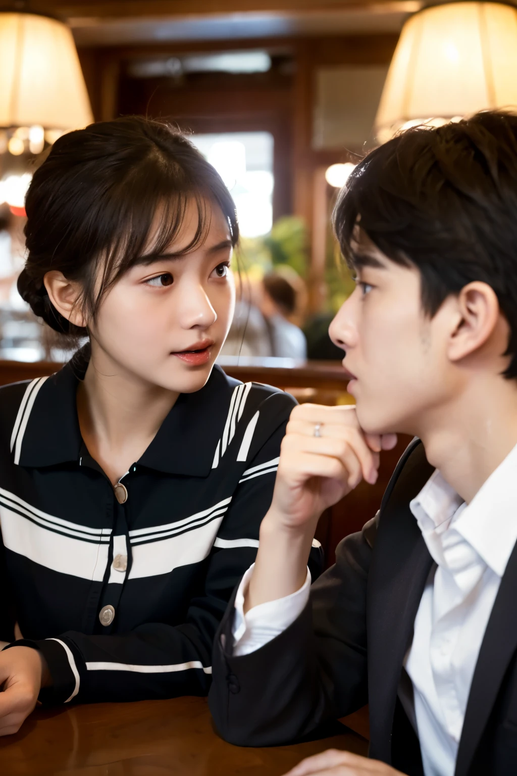 ((highest quality)), ((masterpiece)), (detailed),perfect face, A detailed image of [a girl and a boy] [talking] at [a cafe] during [lunch], taken with a cinematic camera, using portrait with cinematic lighting --ar 9:16 --s 1000v -- 6
















