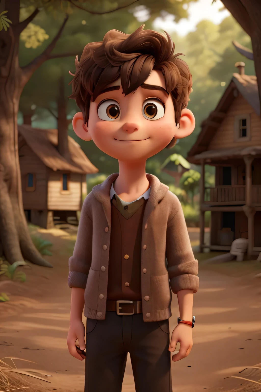 A curious young boy named Sam in a village surrounded by forests.
