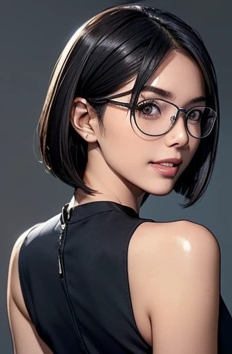 (masterpiece), (8k, best quality, high resolution), (ultra-detailed, realistic), (anatomically correct),
((full body image)), (Standing), (No background),
(1woman), (looking at viewer),
(A Japanese woman, 30 years old and 155cm tall.),
(black hair), (straight hair), (short hair style), (bob cut), (hair behind ears),
(wear glasses), ((black cell frame glasses)),
((Wear a navy blue spaghetti strap dress)), (Mini length dress with simple design),
(Create a detailed image of the eye),
(Her impression is pure, clean and kind.),