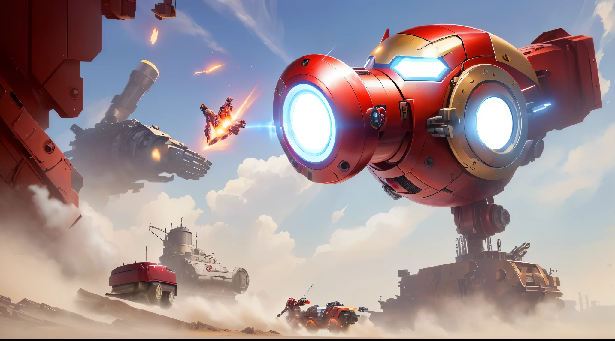 Avengers War Machine lights up in cartoon style, like iron Man, minion iron Man, CG art, iron Man, iron Man, 🕹️ 😎 🔫 🤖 🚬, superior iron Man, heroengine, Wojtek Fuss, totoro as iron Man, Mobile Game Art, author Alexander Fedosav, author:Arthur Pan, steampunk iron Man, Official ink art