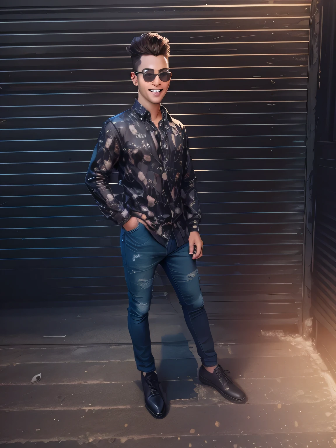 Background change handsome boy, realistic boy, ultra 8k realisyic Sunglasses and face smiling