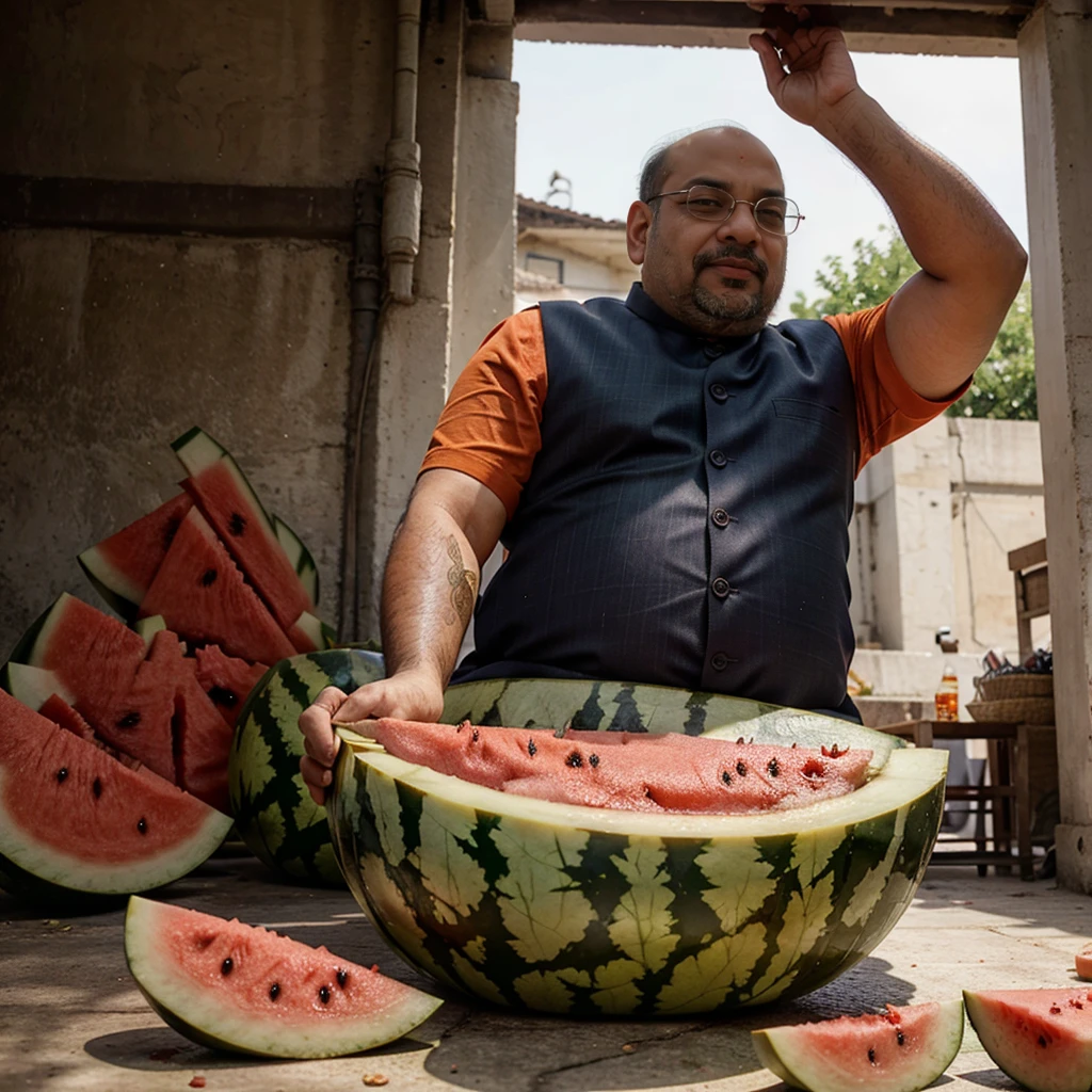 Amit shah with watermelon 