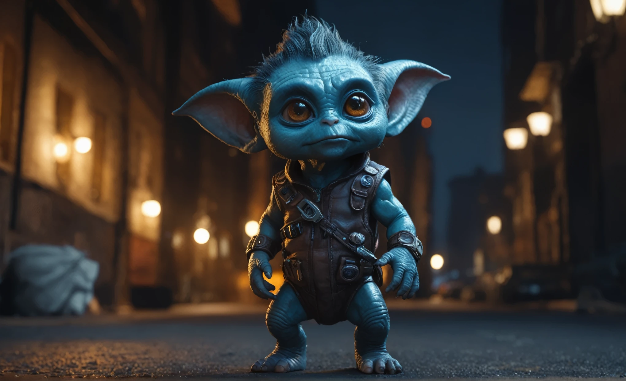full-body-shot,niobium Manganite (The Alien Entity:troll:0.5), babychild, wants eat,survival in criminal city of future,Cinematic,soft colors, Technicolor,natural skin textures, hyper realism, hyper detailed,Extremely detailed,High contrast,Masterpiece,Realistic,Ultra Detailed, intricate details,realistic humid leather,extremely intricate,Epic Realistic, cinematic style,irina yermolova,high contrast,HDR,extremely detailed, [deep night landscape],masterpiece,intricate details,faded,eyes extremely detailed, high detailed eyes,8k resolution,RAW,retina, Nikon Z9