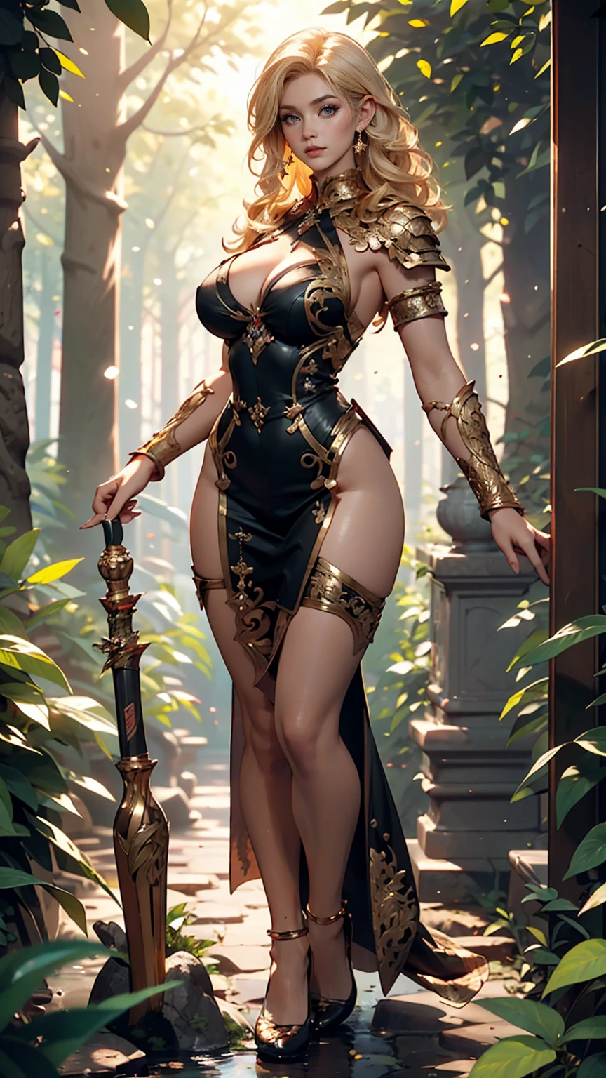 masterpiece, highest quality, Intricate details, Gorgeous blonde elven woman, (mint eye), Celestine Lucullus, Perfect Anatomy, Perfect Face:1.1), ((Huge breasts!!!!!!)),(Huge breasts!!!!), White one-piece uniform, Sharp focus, ((alone:1.4), (Full Body Shot), View your viewers, Ultra-high resolution, (One girl:1.4), Highly detailed illustration, Smooth, Extremely pixel perfect, Detailed Background, art：Wlop と Ross Tran, forest, Fascinating,Venus Body