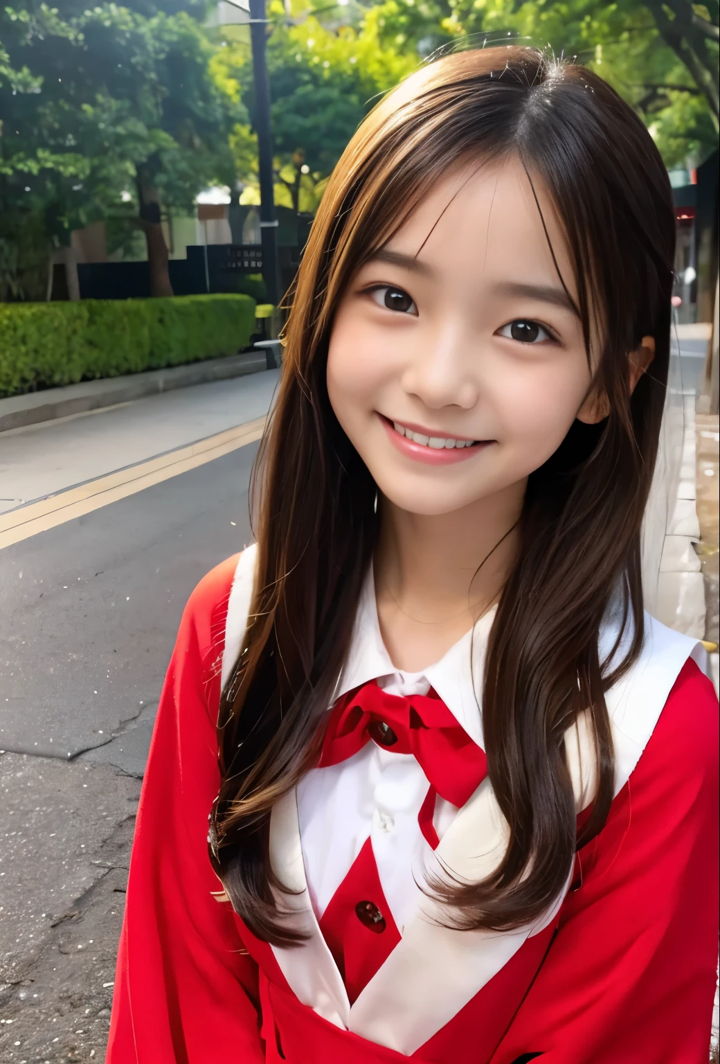 12 years old、smile、Your eyes are sparkling、Beautiful red clothes、